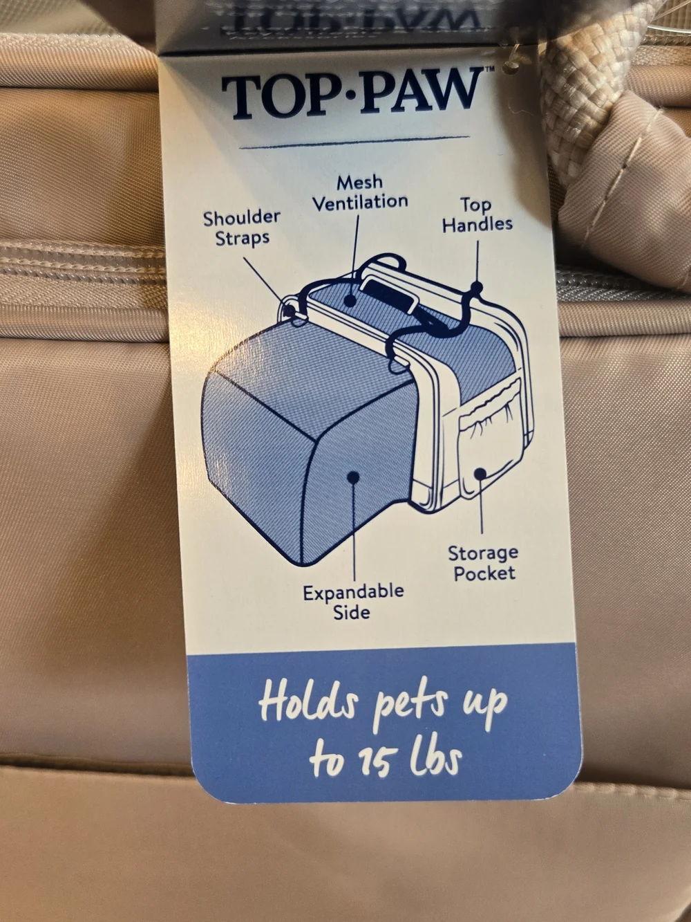 Top Paw Expandable Small Pet Carrier in Tan